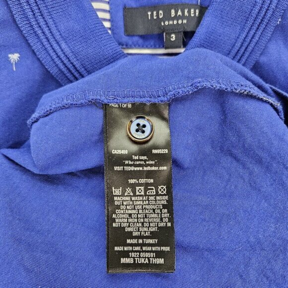 Ted Baker Golf Polo Shirt Blue All Over Print Cotton Short Sleeve Men's Size 3 - Picture 8 of 10
